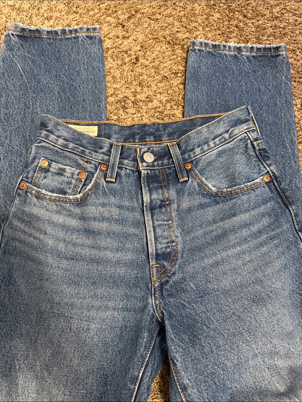 Levi 501 High-Rise Straight Leg Jeans in Dark Blue Denim - Picture 8 of 10